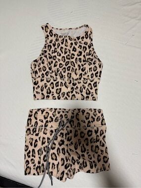 Celestial Bodiez Leopard Print Athletic Shorts and Crop Tank - Tan & Black